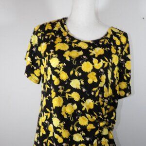 Black Knit Pullover Top with Yellow Flowers Woman's Size Medium CATO